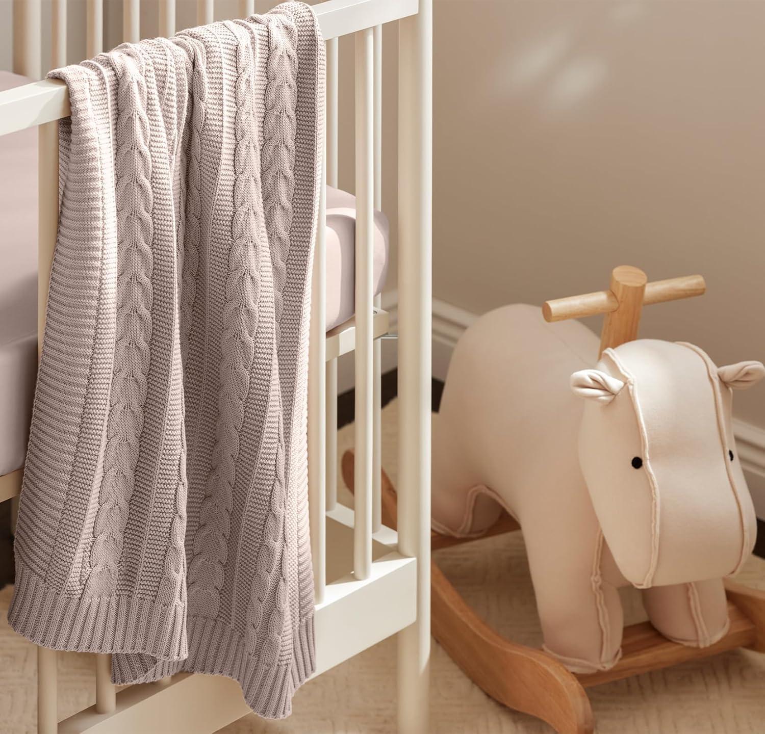 imageBOLL ampamp BRANCH Cable Knit Baby Blanket Dusty Rose ToxinFree 100 Organic Cotton MachineWashable Soft Breathable 30 x 40Dusty Rose