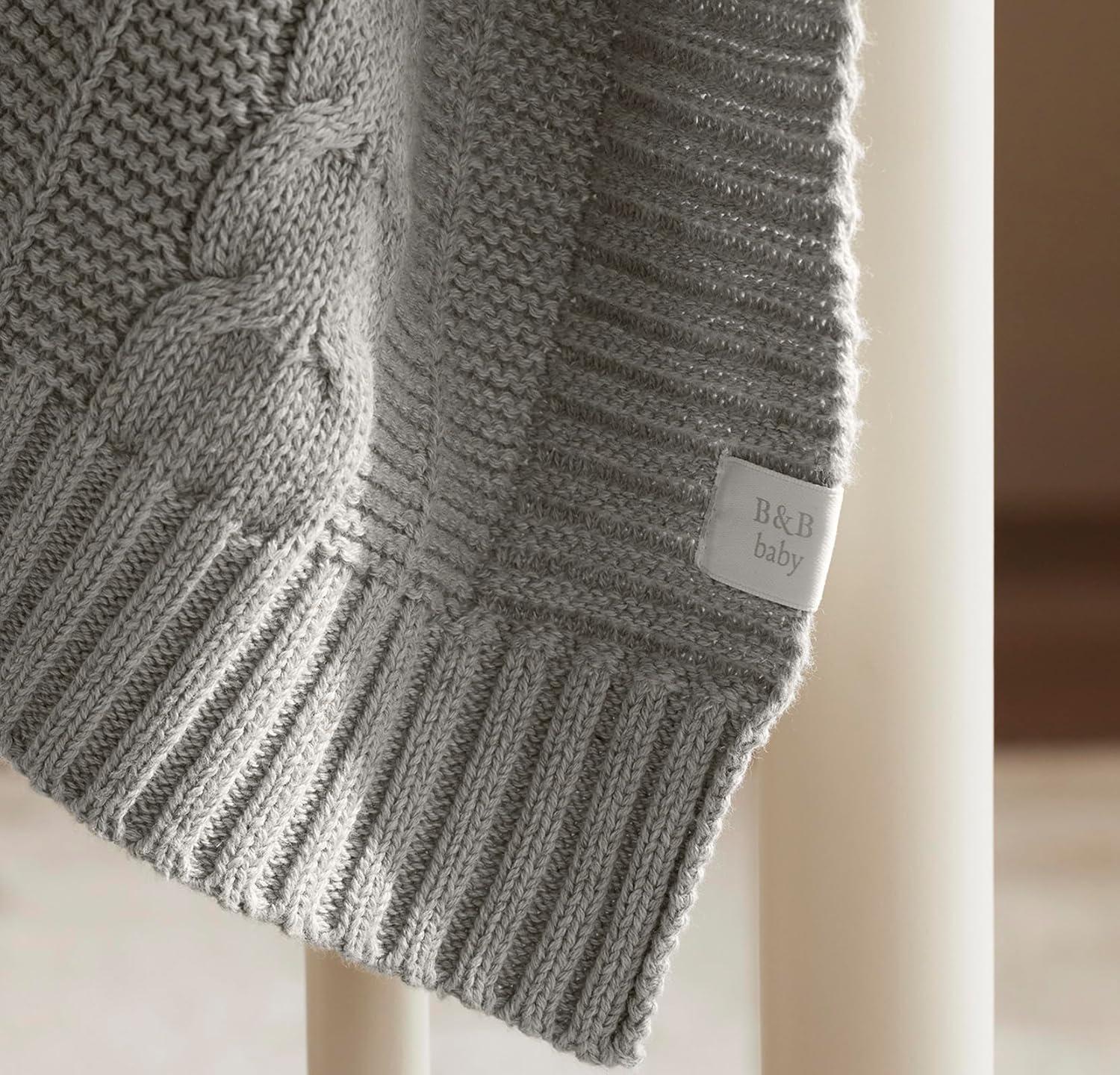 imageBOLL ampamp BRANCH Cable Knit Baby Blanket Dusty Rose ToxinFree 100 Organic Cotton MachineWashable Soft Breathable 30 x 40Pewter