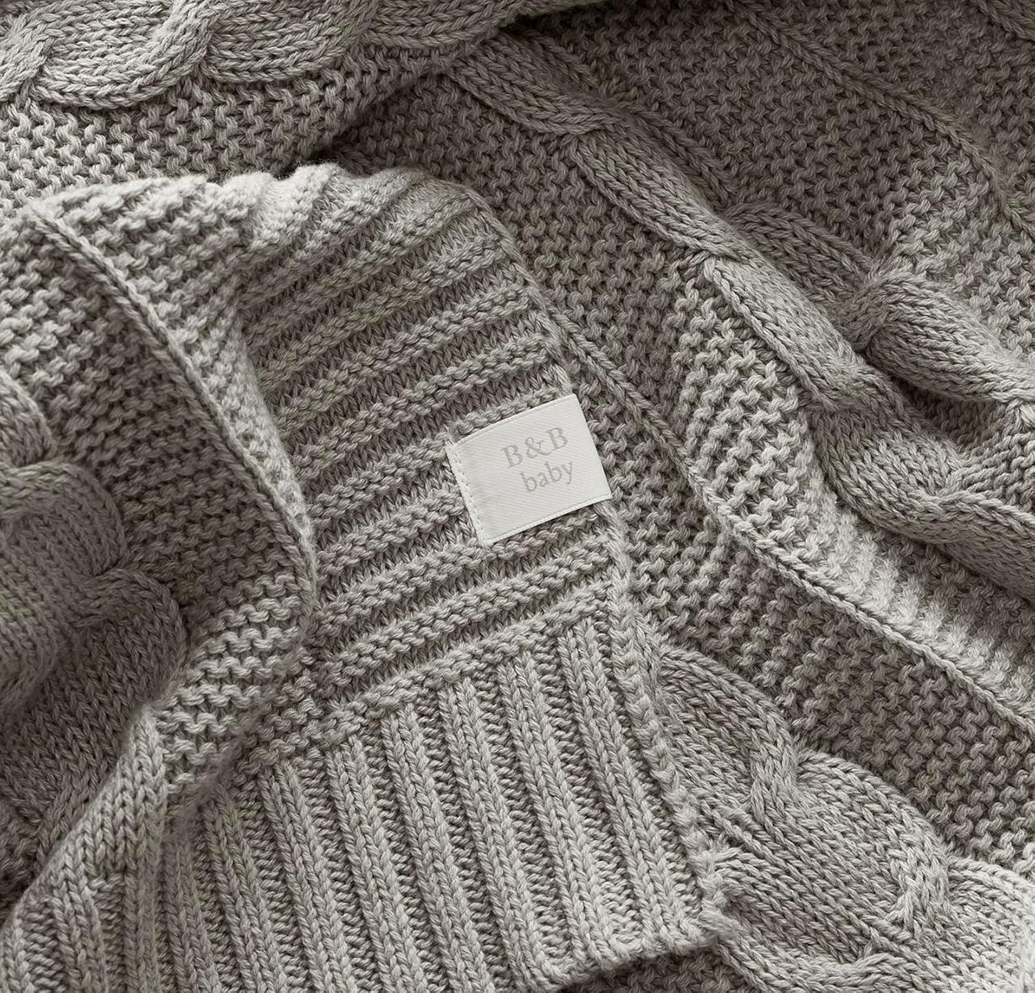 imageBOLL ampamp BRANCH Cable Knit Baby Blanket Dusty Rose ToxinFree 100 Organic Cotton MachineWashable Soft Breathable 30 x 40Pewter