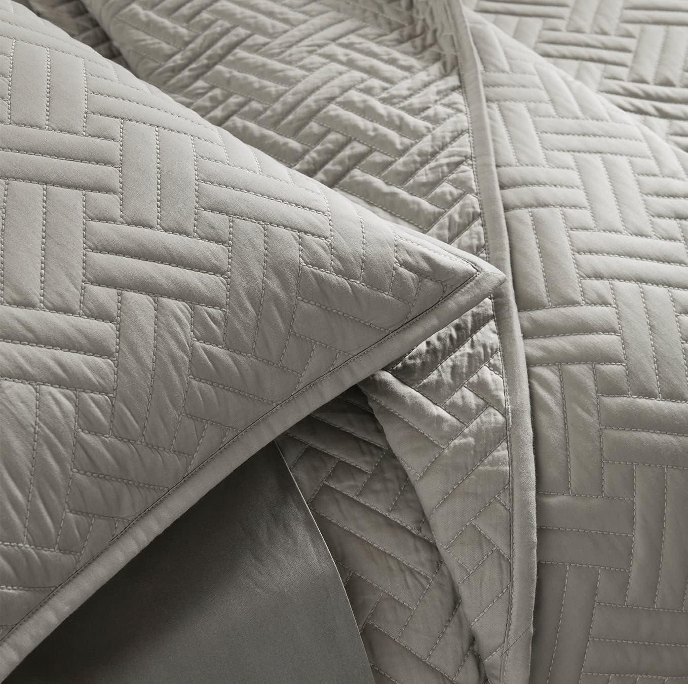 imageBOLL ampamp BRANCH Signature Basketweave Quilt Set Prime Exclusive Twin White Luxury 100 Organic Cotton 1 Bedspread 2 Shams Soft and BreathablePewter