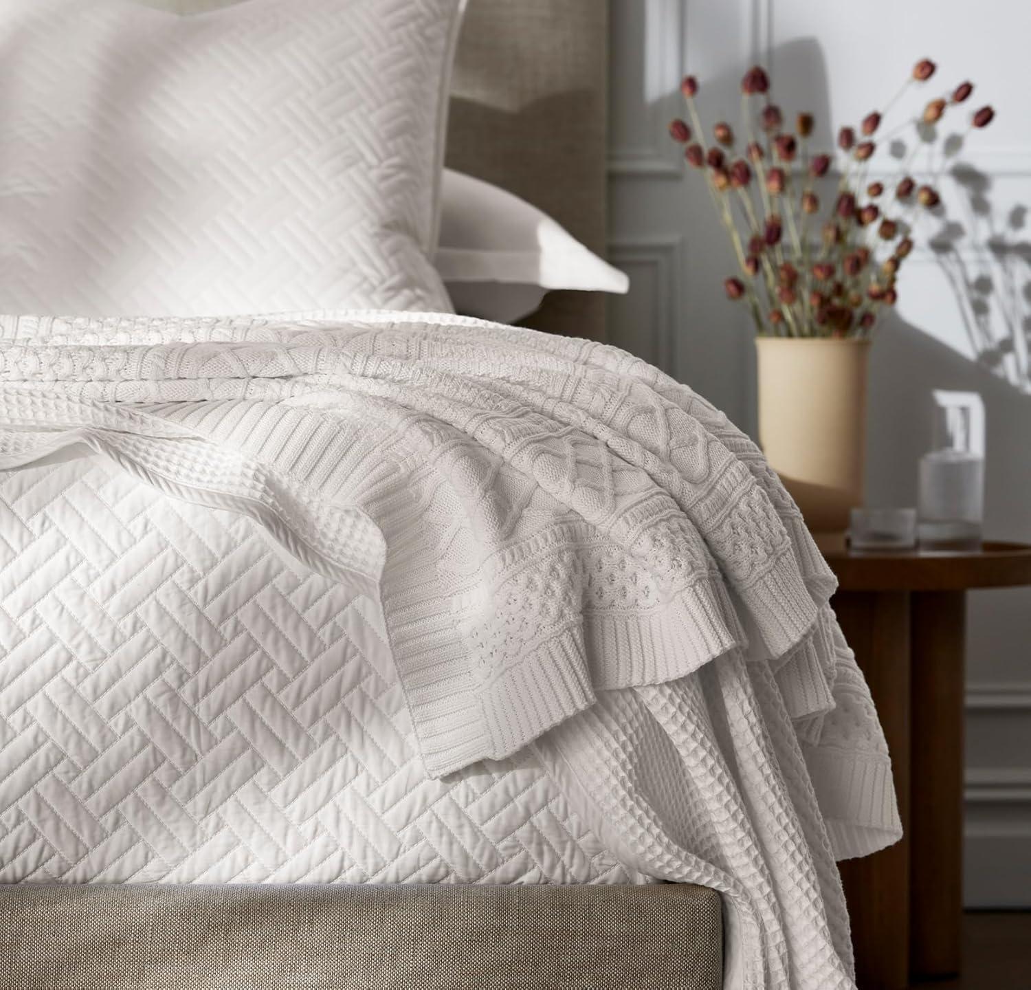 imageBOLL ampamp BRANCH Signature Basketweave Quilt Set Prime Exclusive Twin White Luxury 100 Organic Cotton 1 Bedspread 2 Shams Soft and BreathableWhite