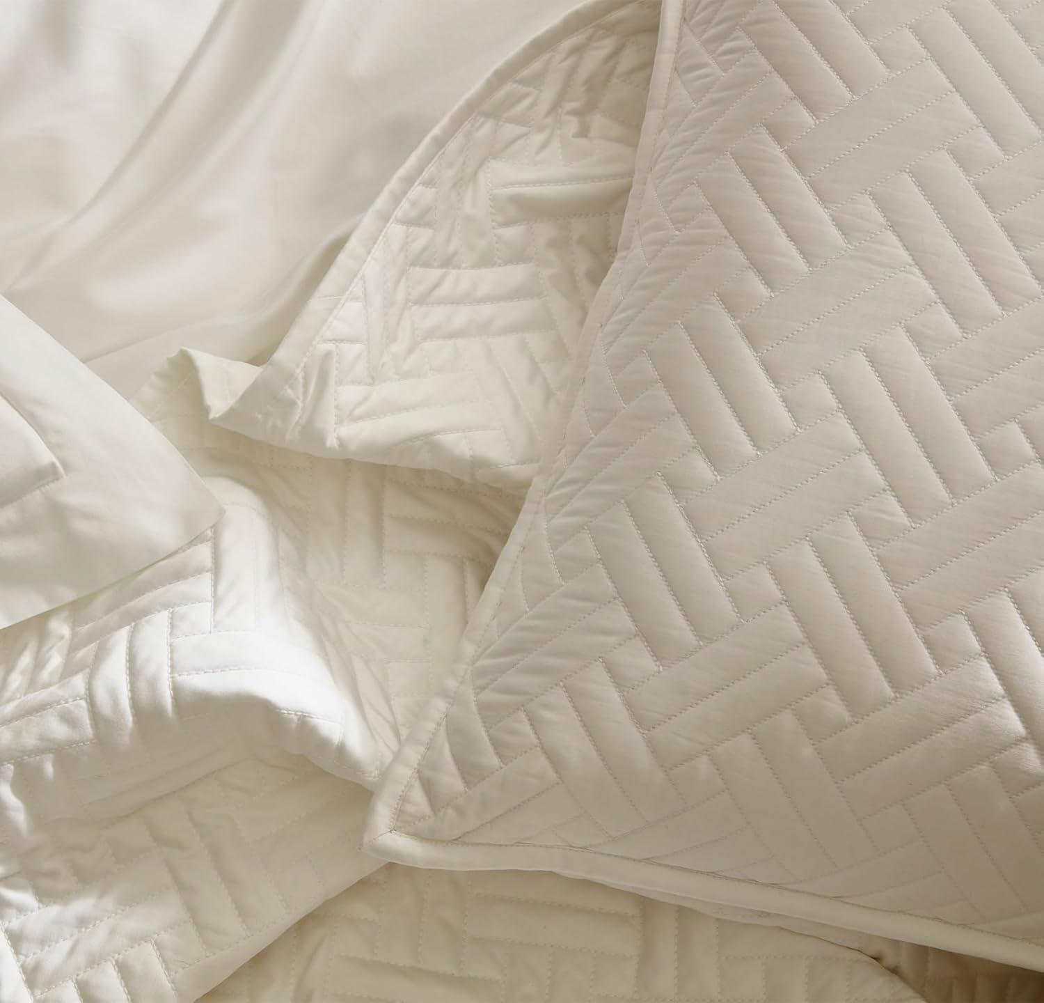 imageBOLL ampamp BRANCH Signature Basketweave Quilt Set Prime Exclusive Twin White Luxury 100 Organic Cotton 1 Bedspread 2 Shams Soft and BreathableWhite