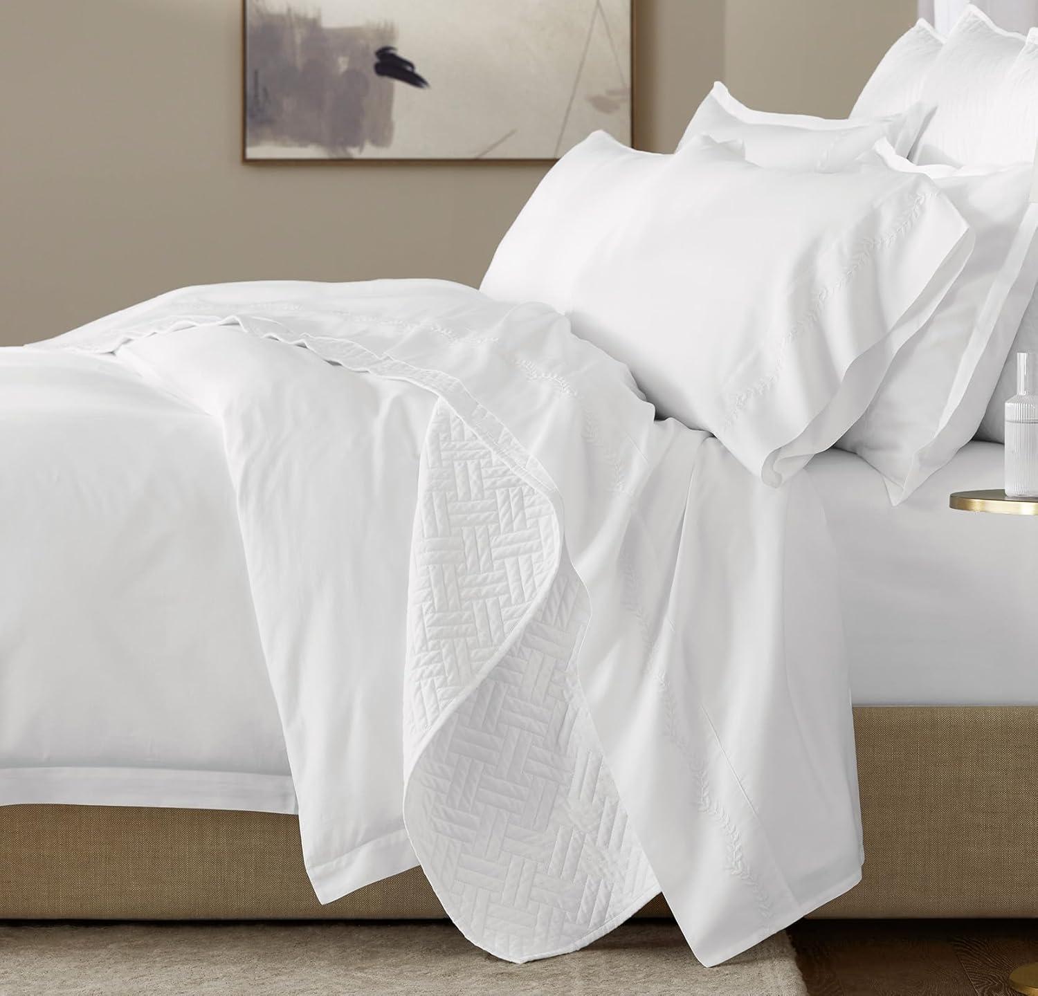 imageBOLL ampamp BRANCH Signature Basketweave Quilt Set Prime Exclusive Twin White Luxury 100 Organic Cotton 1 Bedspread 2 Shams Soft and BreathableWhite
