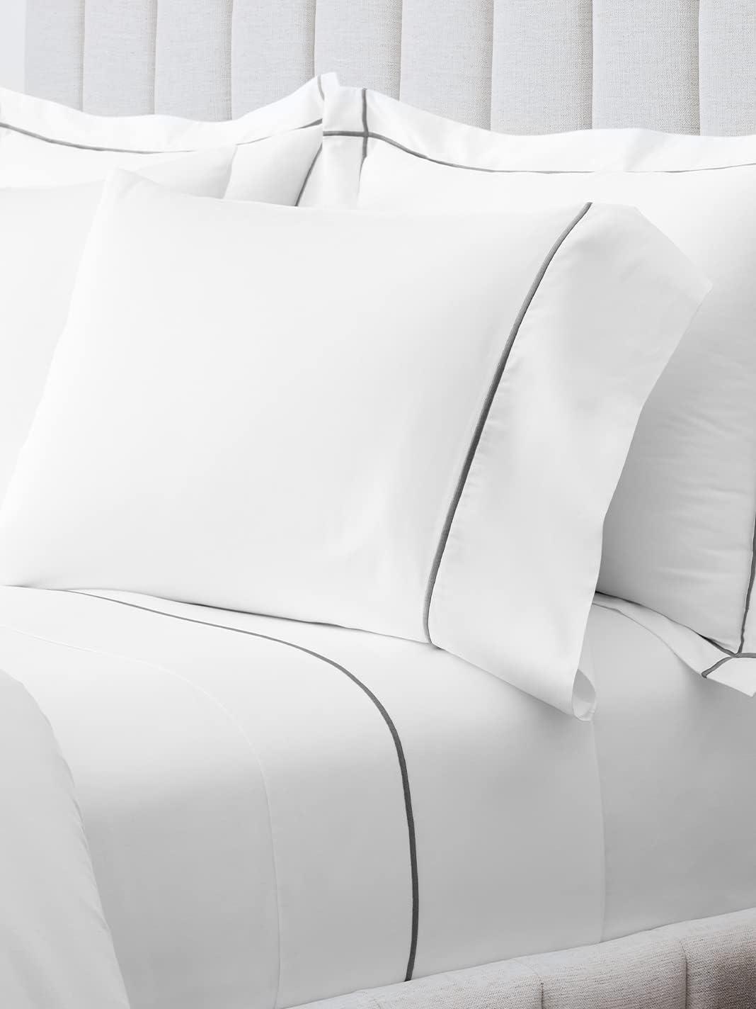 imageBOLL ampamp BRANCH Signature Embroidered Sheet Set Full WhiteShore Luxury 100 Organic Cotton 1 Flat Sheet 2 Fitted Sheet 2 PillowcasesWhiteStone