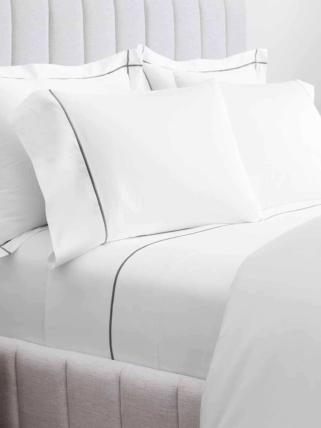 imageBOLL ampamp BRANCH Signature Embroidered Sheet Set Full WhiteShore Luxury 100 Organic Cotton 1 Flat Sheet 2 Fitted Sheet 2 PillowcasesWhiteStone