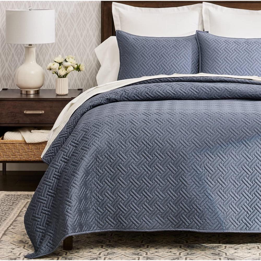 imageBOLL ampamp BRANCH Signature Basketweave Quilt Set Prime Exclusive Twin White Luxury 100 Organic Cotton 1 Bedspread 2 Shams Soft and BreathableMineral