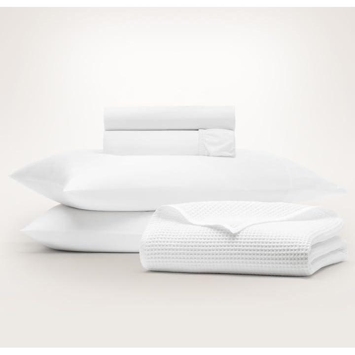 imageBOLL ampamp BRANCH Waffle ampamp Signature Starter Bundle 1 Sheet Set White Queen 1 Waffle Blanket White FullQueen 100 Organic Luxury Cotton