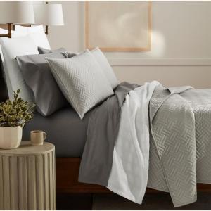 BOLL & BRANCH Signature Basketweave Quilt Set – Prime Exclusive – Twin, White – Luxury 100% Organic Cotton – 1 Bedspread, 2 Shams – Soft and Breathable(Pewter)