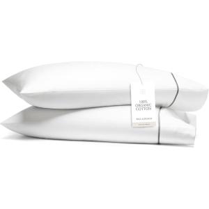 Boll & Branch Percale Hemmed Pillowcase Set – Cooling and Breathable for Hot Sleepers – King, Shore – Luxury 100% Organic Cotton – Crisp and Smooth – 2 Pillowcases Included(White/Stone)