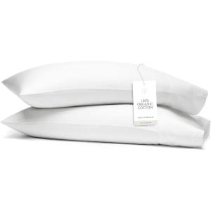 Boll & Branch Percale Hemmed Pillowcase Set – Cooling and Breathable for Hot Sleepers – King, Shore – Luxury 100% Organic Cotton – Crisp and Smooth – 2 Pillowcases Included(White)