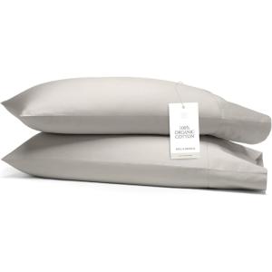Boll & Branch Percale Hemmed Pillowcase Set – Cooling and Breathable for Hot Sleepers – King, Shore – Luxury 100% Organic Cotton – Crisp and Smooth – 2 Pillowcases Included(Pewter)